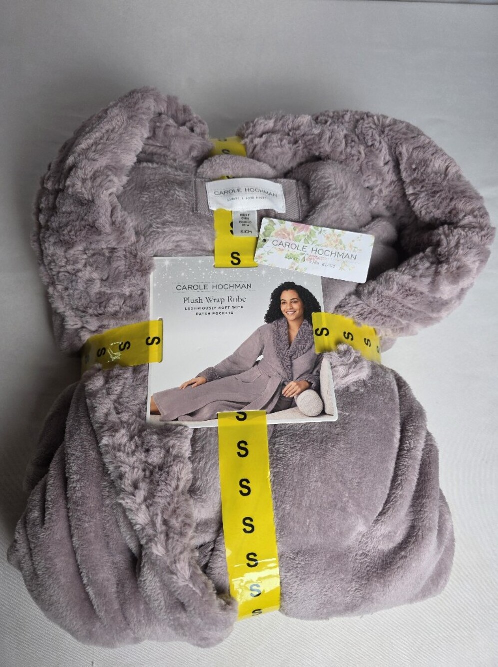 New Carole Hochman Plush Robe Gray/ Lilac Size Small 6-8